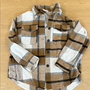 Plaid Button-Up Shirt in Brown and White